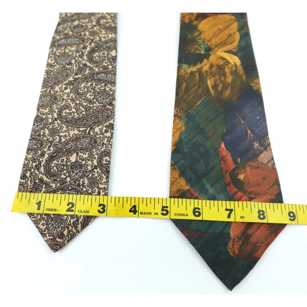 Vintage Oscar‎ De La Renta Tie Men Floral Paisley Print USA Set of 2 Necktie